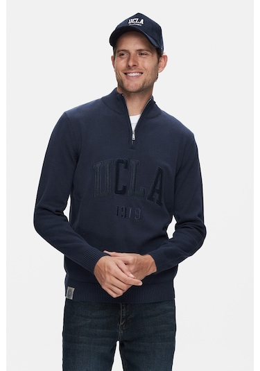 Ucla Arthur Lacivert Yarım Fermuarlı Nakışlı Standard Fit Erkek Triko Lacivert