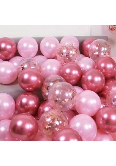 Willowhaven 52 Parça Sedef Pembesi Metalik Balon Seti Konfeti Doğum Günü Düğün Parti Dekor 52 Parlak Pembe İnci