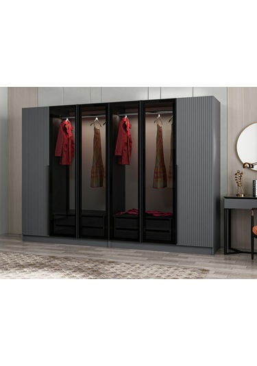 Kale Plus 6 Mebran Kapaklı 4ç Dolap Antrasit Mebran Füme Cam 190cm Antrasit