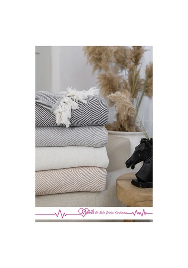 Klasik Pamuklu Koltuk Örtüsü 180x300 Cm Kolları Örten Balık Sırtı Desen Koltuk Örtüsü Gri