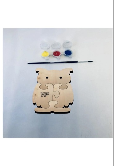 Masif Ahşap Puzzle Çocuklar İçin Boyanabilir Baykuş Boya Setli