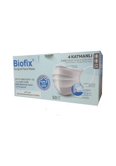 Biofix 4 Katlı Telli Cerrahi Maske 2 X Metlblown 50'Li Paket