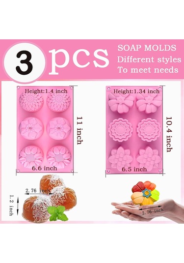 Springsun 3'lü Gıda Kalitesi Silikon Kalıp Seti - Çiçek Şekilli, El Yapımı Sabun, Kek, Çikolata Ve Kurabiye İçin - Anti Yapışkan, Isı Dayanıklı -40 C/+230 C Pembe