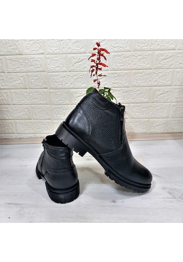 M.p 4204 Siyah Hakiki Deri Bağacaksız Fuspetli Sıcak Astar Erkek Bot 001