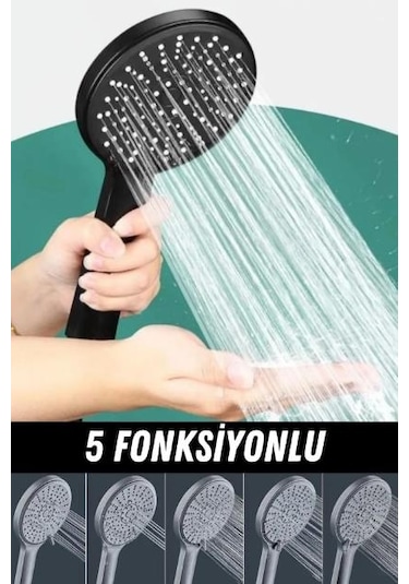 Duş Başlığı Yüksek Tazyikli Tasarruflu Banyo El Ayak Duşu Siyah Ultra Lüks 5 Fonksiyonlu Ayarlanabilir Dayanıklı Çok Renkli