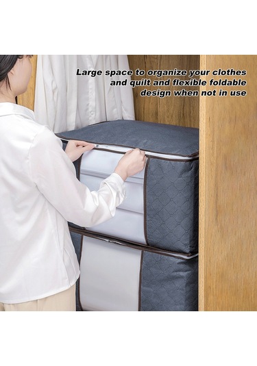 Gajeena Büyük Boy Katlanabilir Çamaşır Ve Oyuncak Saklama Çantası - 3'lü Set, Sağlam Fermuarlı, Şeffaf Pencere, Gri Gri