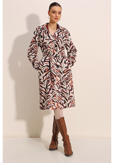 Bigdart 5853 Desenli Kruvaze Yaka Trençkot - C. Bej 001