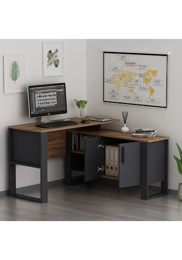 Ares Çalışma Masası Ofis Masası Bilgisayar Masası Ceviz - Antrasit Antrasit - Ceviz
