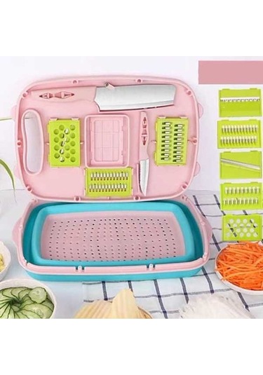 Dancemonkey 9'u 1 Arada Katlanır Plastik Ev Kesme Tahtası Pembe, Pratik Mutfak Yardımcısı Pembe