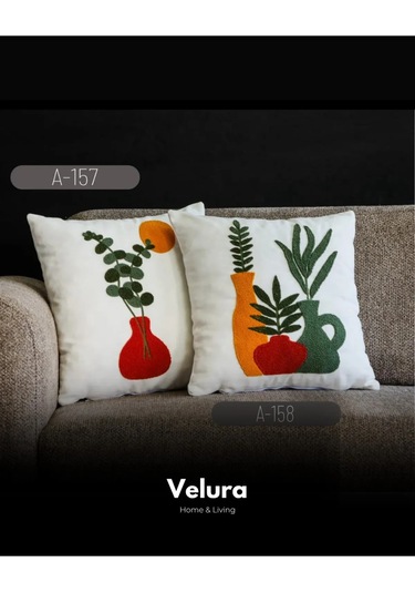 Dekoratif Kırlent & Pinterest Kırlent & Keten Kumaş - Nakış İşleme & A157-a158 Turuncu - Yeşil