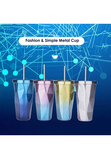 Elmpaly 500ml Paslanmaz Çelik Seyahat Su Matarası - Renkli Kapaklı Ve Pipetli