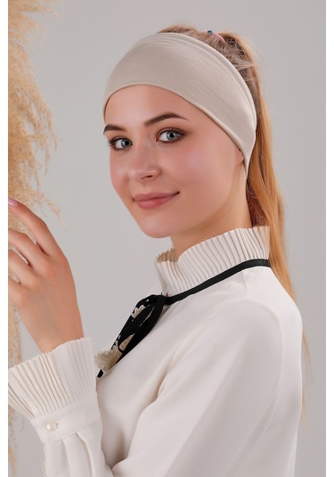 Sihirli Yapışkanlı Kaymayan Bandana Spor Bone Bej Bej