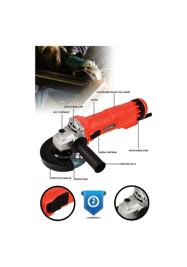 Assur ASR353 750 W 125 MM Avuç Taşlama Spiral Kırmızı