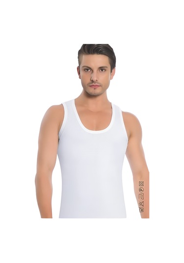 Erkek Penye Atlet 3'lü Paket 02 Beyaz