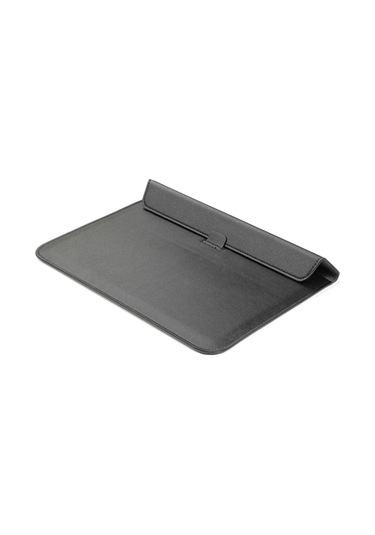 Macbook Pro 14 İnç M3 A2992 A2918 Uyumlu Deri Mıknatıslı Çanta Stantlı Şık Tasarım Siyah