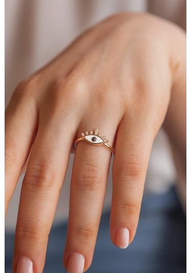 Mineli Kirpik Altın Yüzük