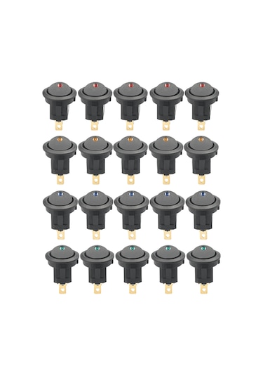 Singree 12v Dc 20a Dairesel Anahtar Switch 20 Adet - 4 Renkli Led Işıklı Mavi,kırmızı,yeşil,turuncu Spst On/off Kontrol Paneli Kurulumlu Diğer