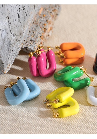 Mavi Eetit 7 Renk Şeker Emaye Paslanmaz Çelik Kare Tıknaz Hollow Y2k Hoop Küpeler 2023 Trendy Dopamin Takı Kadınlar Gala Hediye Çok Renkli