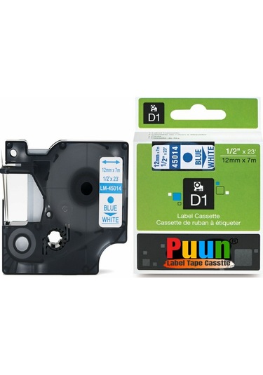 Puun Dymo D1 45014 12mmX7m Beyaz üzeri Mavi 720540 Uyumlu şerit