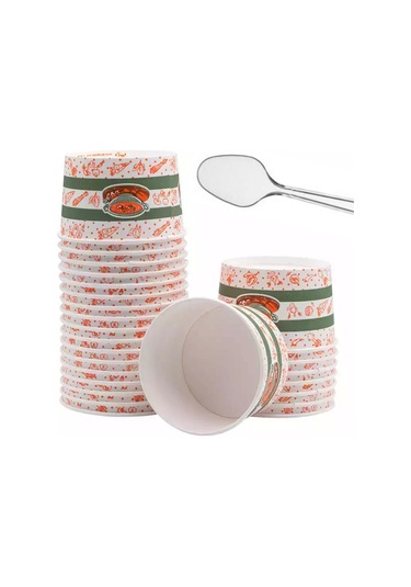 Karton Çorba Kasesi Kapaklı 100 Adet - 100 Adet Lüx Kaşık Çok Renkli