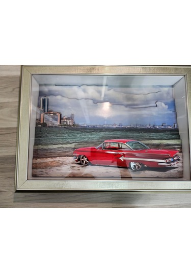 Kırmızı Araba Nostalji 35 X 50 Rölyef Tablo
