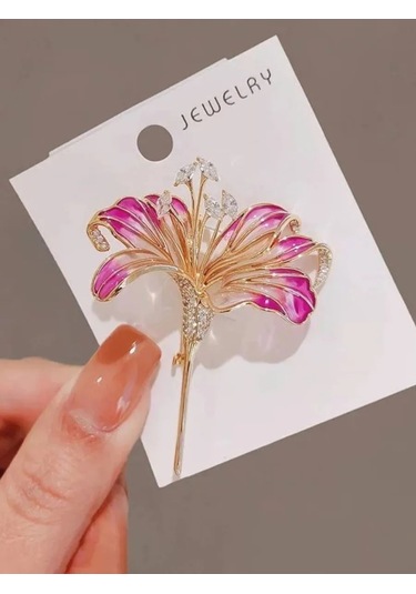 Fashion Jewelry Zambak Çiçekli Broş 359740059 Altın Rengi
