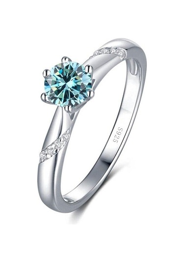 Mavi Bague Ringen Gerçek 1.0 Karat Mozanit Pırlanta Yüzük Kadınlar Için Güzel Takı 925 Ayar Gümüş Nişan Düğün Bayan Anillo