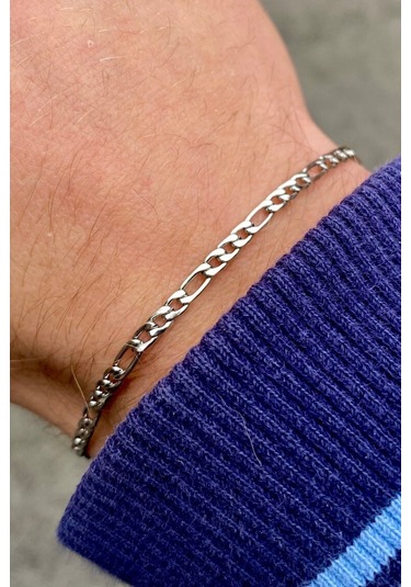 Kişiye Özel Harfli İnce Figaro Zincir Unisex Çelik Bileklik Sevgiliye Eşe Hediye Eck55h Metalik