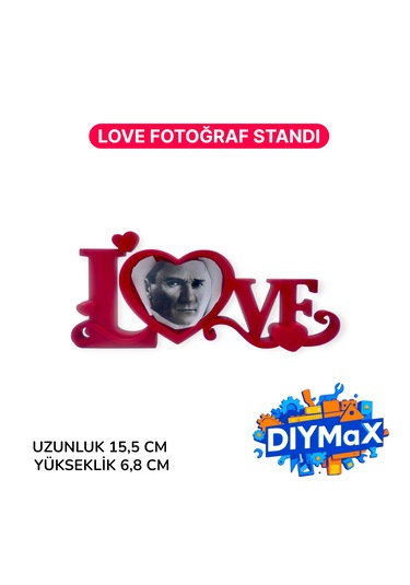 Love Yazılı Fotoğraf Tutucu Stand Kırmızı Dekoratif Fotoğraf Çerçevesi