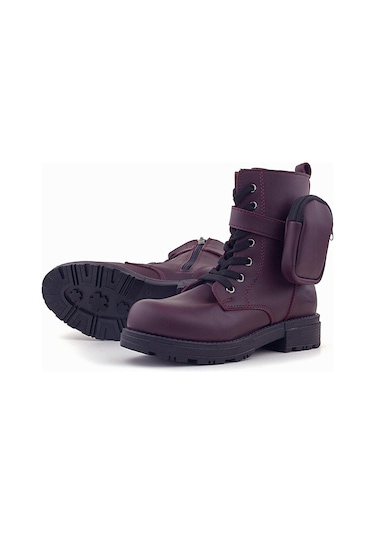 Rakerplus Bordo Fermuarlı Bağcıklı Cüzdanlı Kız Çocuk Bot Bordo