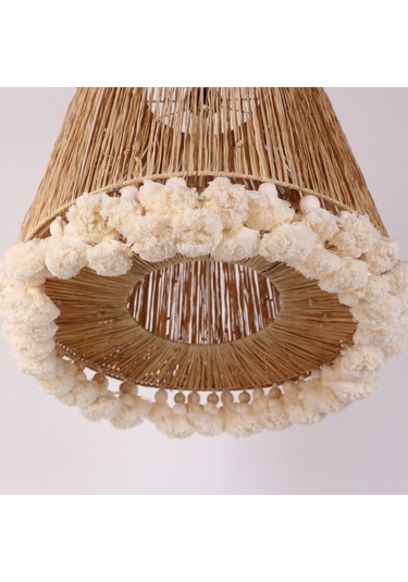 İstanbul Rafya Ve Ponponlu Separatörlü 37x43 Cm Avize. Bej