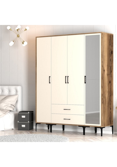 Variant Kumsal 4 Kapılı Str Gardrop - Ceviz / Krem