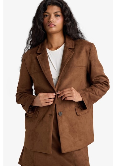 Defacto Regular Fit Ceket Yaka Süet Blazer Ceket E7236ax25aubn229 Kahve