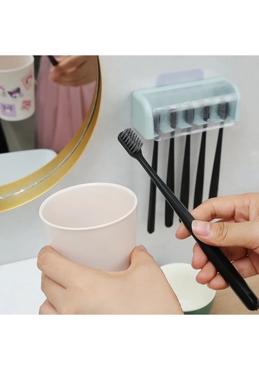 Banyo Duvara Monte Diş Fırçası Tutucu Kapaklı 5 Yuvaları Sondaj Olmadan Ev Pembe 13.5x5x4.5cm Pembe