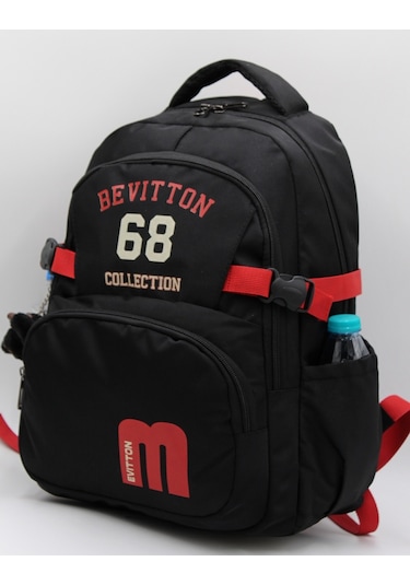 Bevitton Özel Su İtici Kumaş Unisex Siyah-kırmızı Okul Çantası 34500
