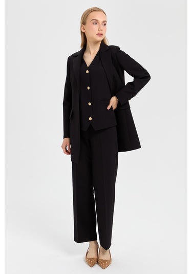 Yelek Ceket Pantolon Takım Siyah Siyah