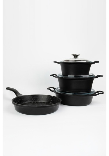 Masterchef Döküm 7 Parça Dik Kulak Tencere Seti Siyah