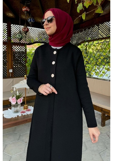 Rabia Şamlı Sinem Çelik Örme Triko Hırka Siyah Çok Renkli