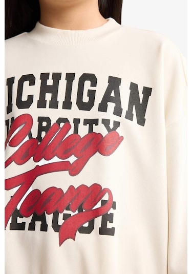 Defacto Kız Çocuk 2li Takım Baskılı Sweatshirt Eşofman Altı F2564a825auer238 Ekru