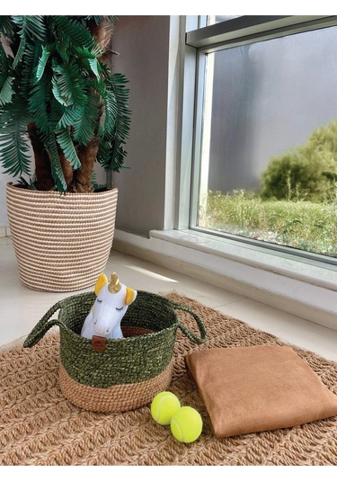 Kulplu Düzenleyici Sepet Leke Tutmaz Natural-yeşil 31x20 Cm Natural