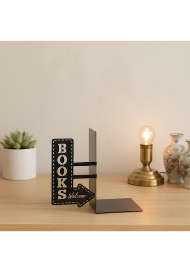 Books Welcome Yazılı Metal Dekoratif Kitap Tutucu
