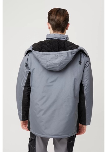 Kışlık Su Geçirmez İş Güvenliği Mont Allium Ripstop Parka Rüzgar Havalara Uygun Gri-siyah