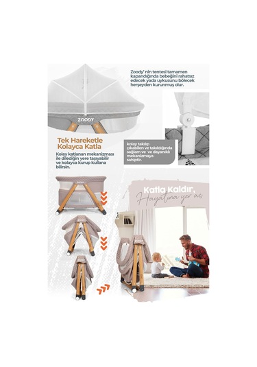 Kiwi Zoody Park Yatak Ve Oyun Parkı Bebek Beşiği, Anne Yanı Beşik, Park Beşik, Sallanan Beşik -latte Renk