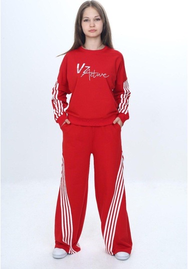 Kız Çocuk %100 Pamuk Şeritli Oversize 2 İplik Alt&üst Eşofman Takımı-305-eşt-0009 Kırmızı Kız Çocuk %100 Pamuk Şeritli Oversize 2 İplik Alt&üst Eşofman Takımı-305-eşt-0009 Kırmızı