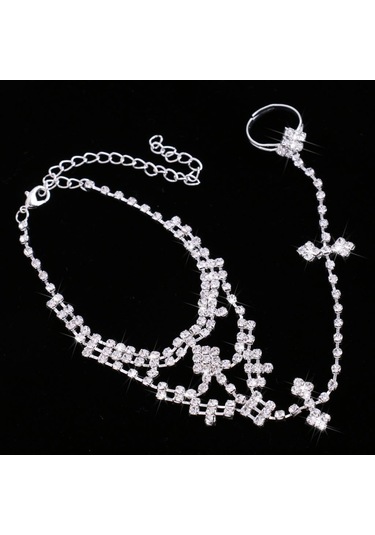 Suntek Köpüklü Kristal Rhinestone Gelin Halhal Toe Ring Plaj Gümüş