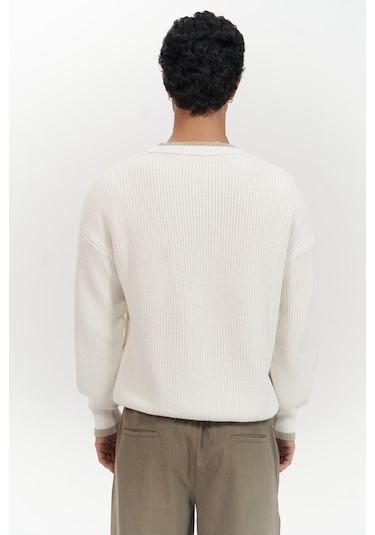 Carter Çift Yaka Detaylı Ekru Erkek Triko Kazak Ekru