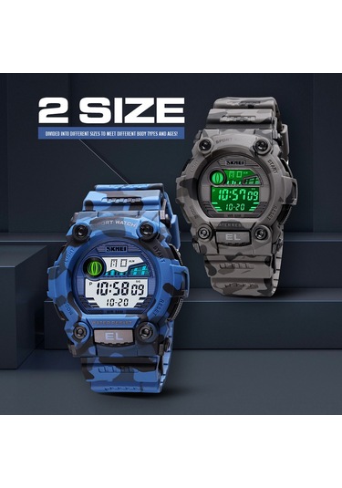 Xindoker Skmeı 1635 Kısa Beden Mavi Kamuflaj Çocuk Spor Saati - Saat, Hafta, Tarih, Alarm, Işıklandırma Ve 5atm Su Geçirmezlik Çok Renkli