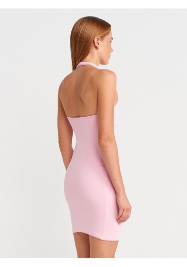 Dilvin 91508 Halter Yaka Mini Elbise-toz Pembe Toz Pembe