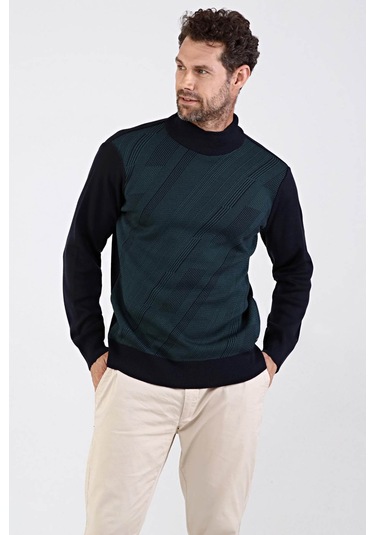 Çizgi Triko Erkek Çelik Örgü Yarım Balıkçı Triko Kazak 4609B Neft Nefti