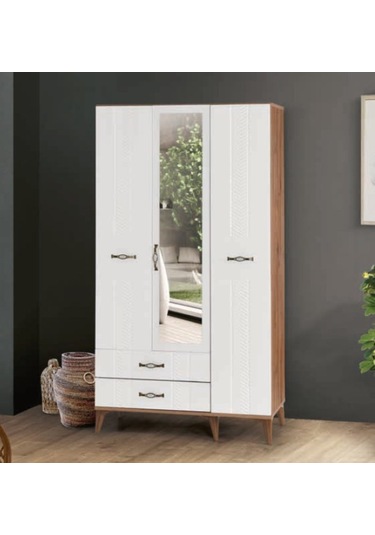 Bera Ceviz - Beyaz 3 Kapılı Tuğçe Dolap